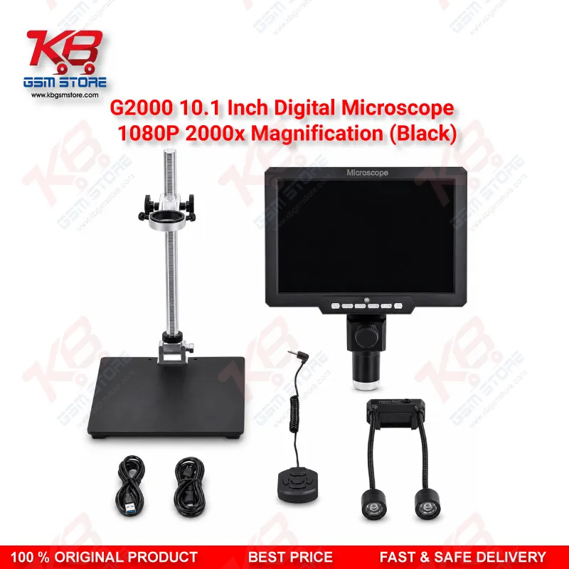 G2000 10.1" HD Digital Microscope – 2000X PCB & Mobile IC Repair Microscope (Black)