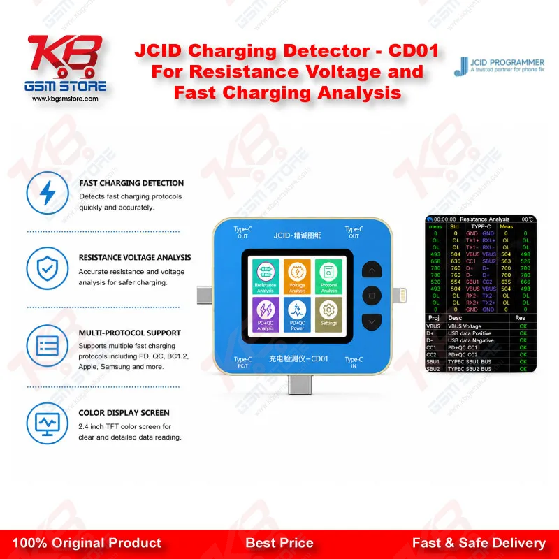 JCID Charging Detector – CD01 For Resistance Voltage and Fast Charging Analysis