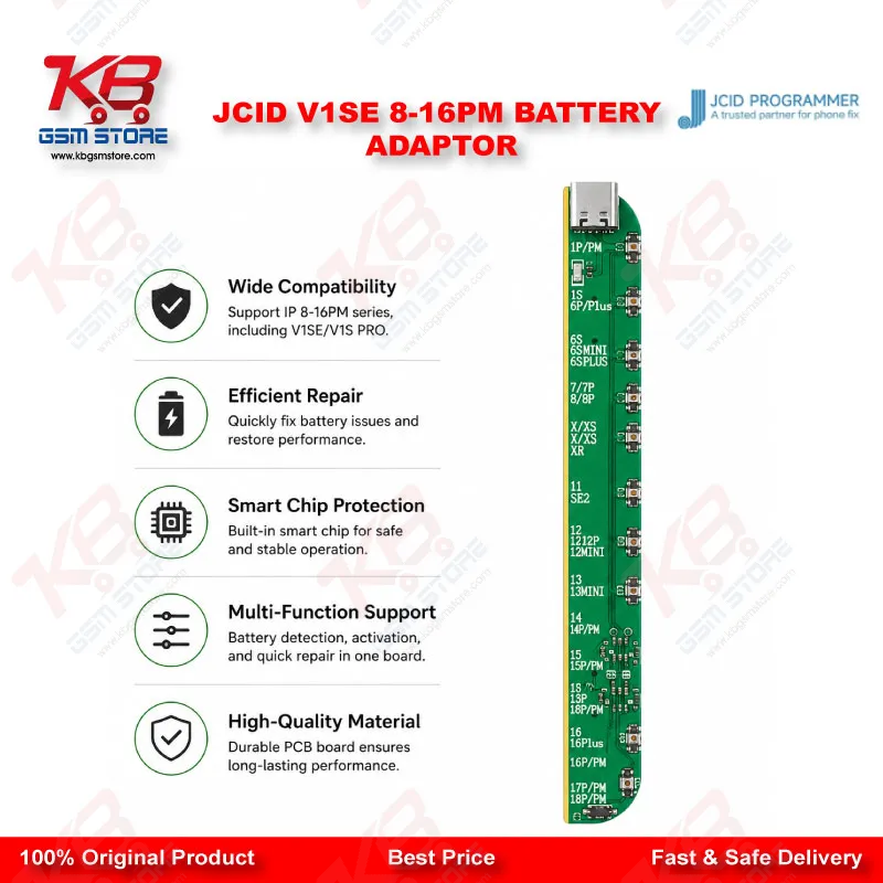 JCID V1SE 8-16PM Battery Adaptor for iPhone 8 to 16 Series Battery Activation