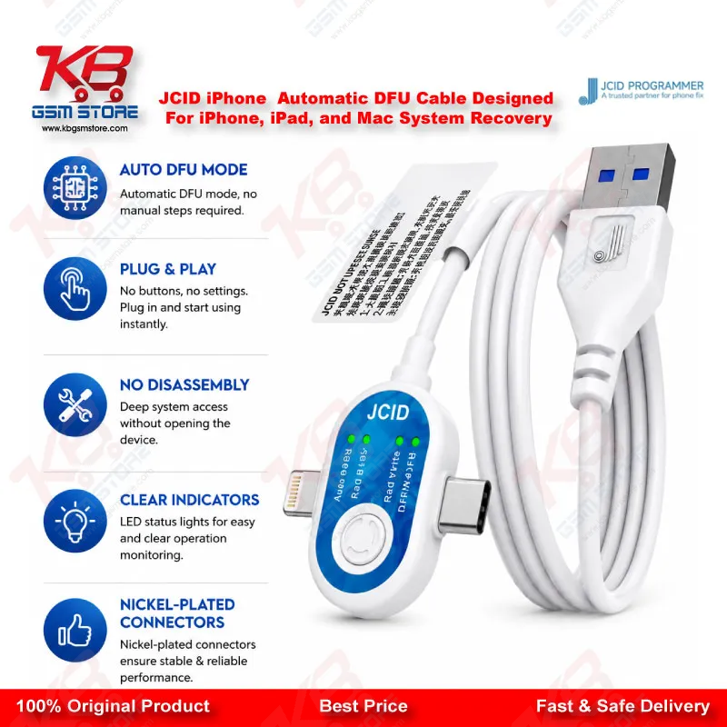JCID Auto DFU Cable – One-Click DFU Mode Entry for iPhone 8-16, iPad Pro & Mac