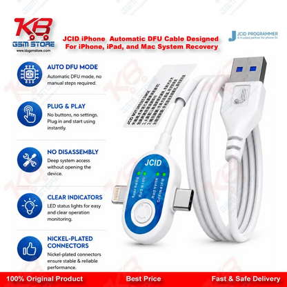 JCID Auto DFU Cable – One-Click DFU Mode Entry for iPhone 8-16, iPad Pro & Mac