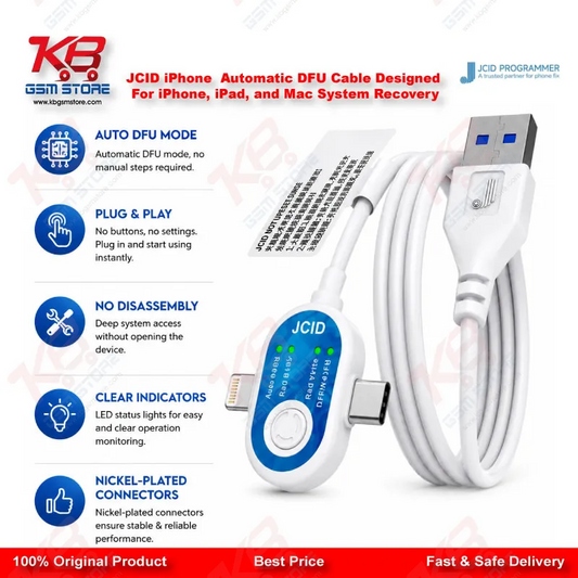 JCID Auto DFU Cable – One-Click DFU Mode Entry for iPhone 8-16, iPad Pro & Mac