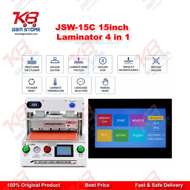 JSW-15C 15 Inch OCA Lamination Machine for Mobile Phone and Tablet Screens 4 in 1