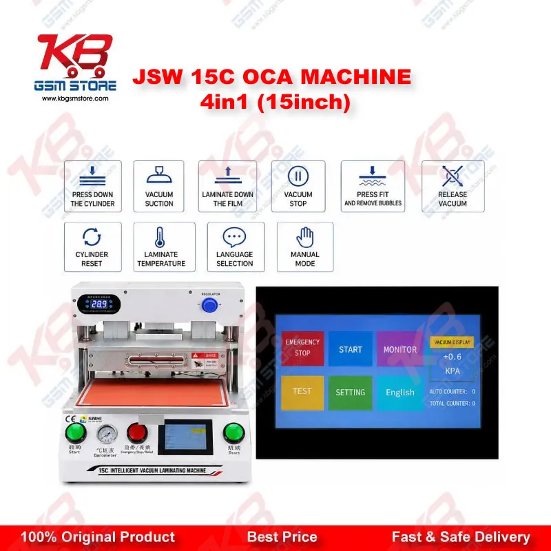 JSW-15C 15 Inch OCA Lamination Machine for Mobile Phone and Tablet Screens 4 in 1