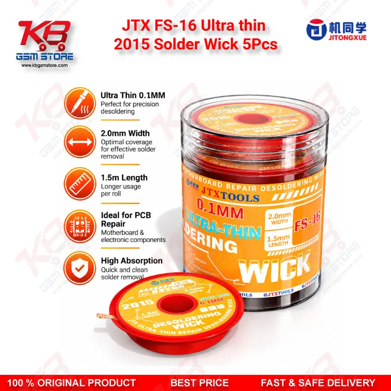 JTX FS-16 Ultra Thin Solder Wick 2.0mm 1.5M 5Pcs