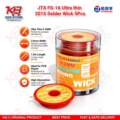 JTX FS-16 Ultra Thin Solder Wick 2.0mm 1.5M 5Pcs