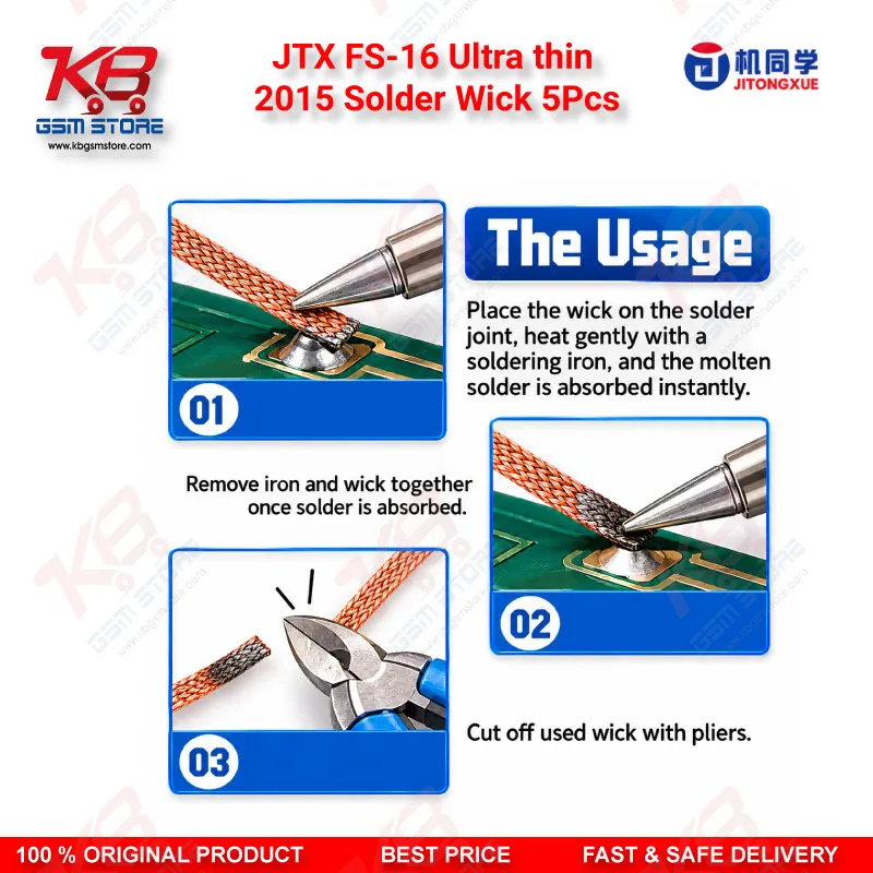 JTX FS-16 Ultra Thin Solder Wick 2.0mm 1.5M 5Pcs