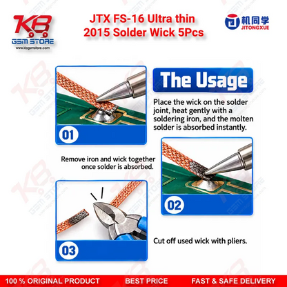 JTX FS-16 Ultra Thin Solder Wick 2.0mm 1.5M 5Pcs