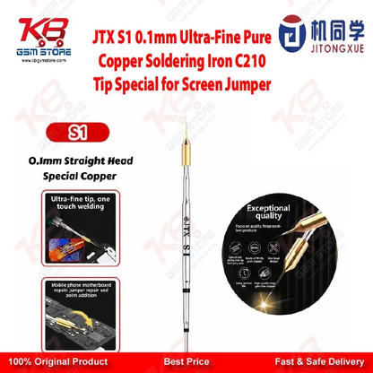 JTX S1 0.1mm Ultra-Fine Pure Copper Soldering Iron Tip — 210 Series Screen Jumper
