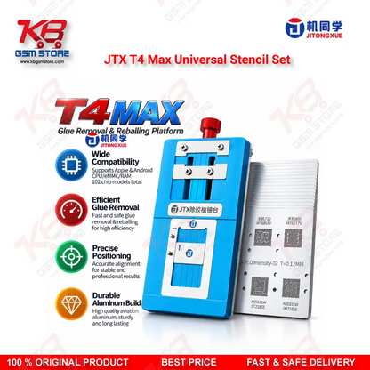 JTX T4 Max Universal Chip Glue Removal & Reballing Platform – 17 Stencils, 102 Chip Models