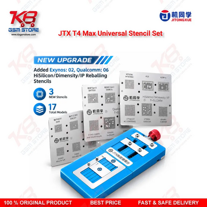 JTX T4 Max Universal Chip Glue Removal & Reballing Platform – 17 Stencils, 102 Chip Models