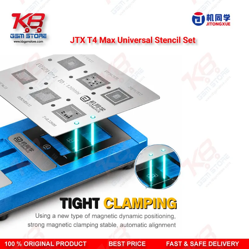 JTX T4 Max Universal Chip Glue Removal & Reballing Platform – 17 Stencils, 102 Chip Models