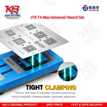 JTX T4 Max Universal Chip Glue Removal & Reballing Platform – 17 Stencils, 102 Chip Models