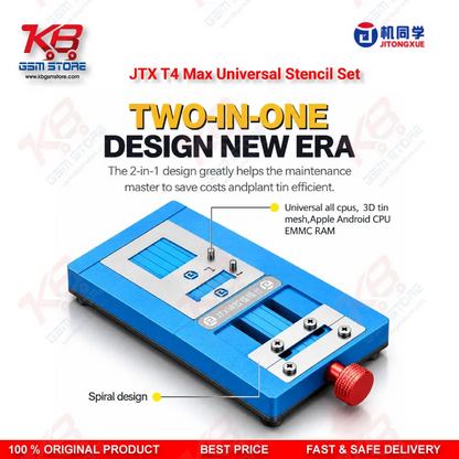 JTX T4 Max Universal Chip Glue Removal & Reballing Platform – 17 Stencils, 102 Chip Models