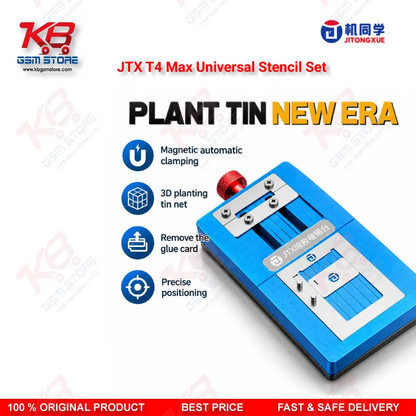 JTX T4 Max Universal Chip Glue Removal & Reballing Platform – 17 Stencils, 102 Chip Models