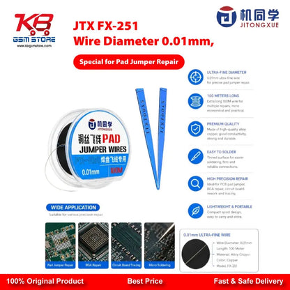 JTX FX-251 Ultra-Fine 0.01mm Jumper Wire – Pad Repair Wire for Mobile Motherboard IC Soldering