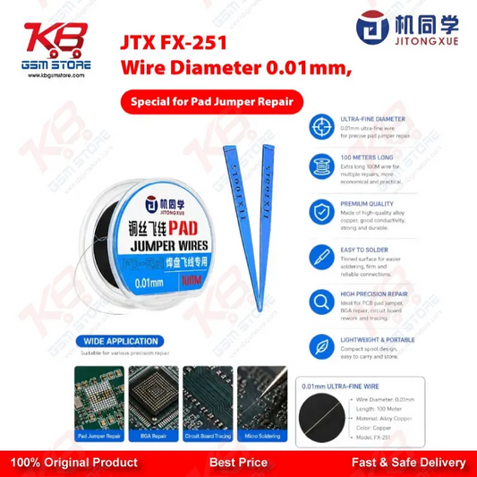 JTX FX-251 Ultra-Fine 0.01mm Jumper Wire – Pad Repair Wire for Mobile Motherboard IC Soldering