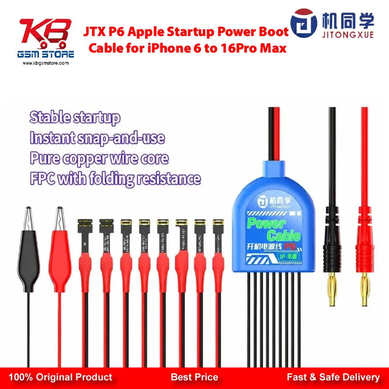 JTX P6 Apple Startup Power Boot Cable for iPhone 6 to 16 Pro Max – 8-in-1 FPC DC Power Cable