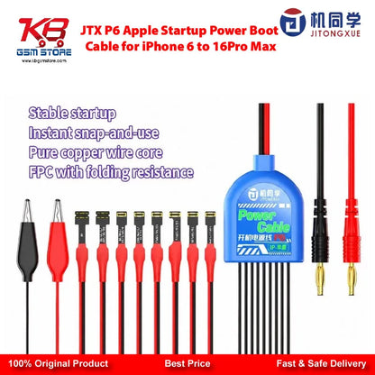 JTX P6 Apple Startup Power Boot Cable for iPhone 6 to 16 Pro Max – 8-in-1 FPC DC Power Cable