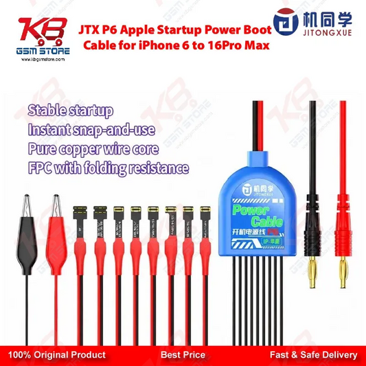 JTX P6 Apple Startup Power Boot Cable for iPhone 6 to 16 Pro Max – 8-in-1 FPC DC Power Cable