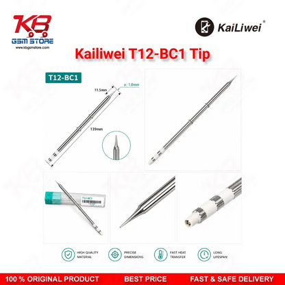 Kailiwei T12-BC1 Soldering Tip – 45° Bevel Cut 1mm T12 Iron Tip for Mobile PCB Repair