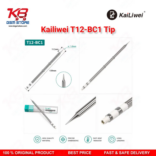 Kailiwei T12-BC1 Soldering Tip – 45° Bevel Cut 1mm T12 Iron Tip for Mobile PCB Repair