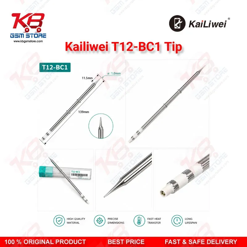 Kailiwei T12-BC1 Soldering Tip – 45° Bevel Cut 1mm T12 Iron Tip for Mobile PCB Repair
