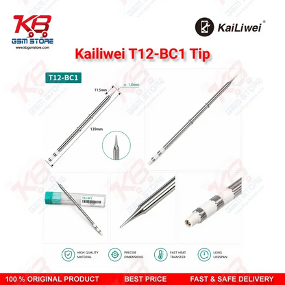 Kailiwei T12-BC1 Soldering Tip – 45° Bevel Cut 1mm T12 Iron Tip for Mobile PCB Repair