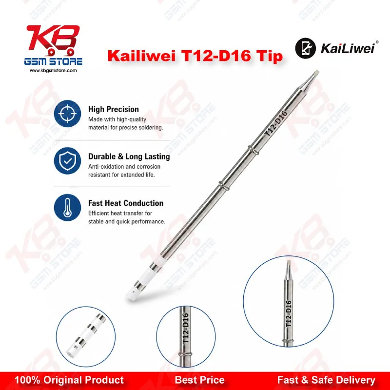 Kailiwei T12-D16 Soldering Iron Tip – 1.6mm Double-Sided Chisel Tip for T12 Soldering Stations
