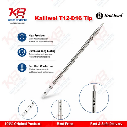 Kailiwei T12-D16 Soldering Iron Tip – 1.6mm Double-Sided Chisel Tip for T12 Soldering Stations