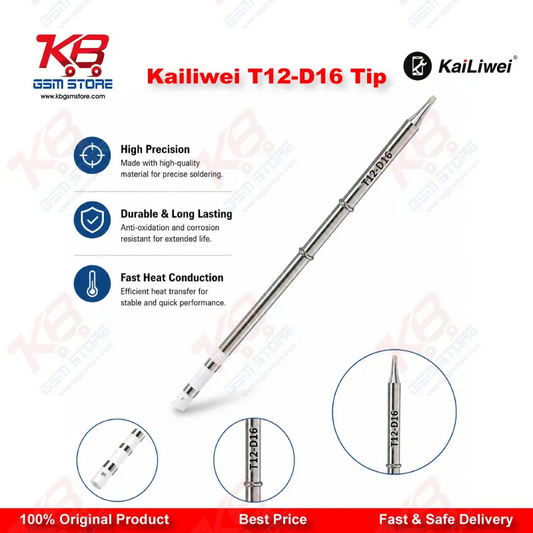 Kailiwei T12-D16 Soldering Iron Tip – 1.6mm Double-Sided Chisel Tip for T12 Soldering Stations