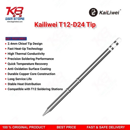 Kailiwei T12-D24 Soldering Tip – 2.4mm Chisel D-Shape Iron Tip for T12 Soldering Stations