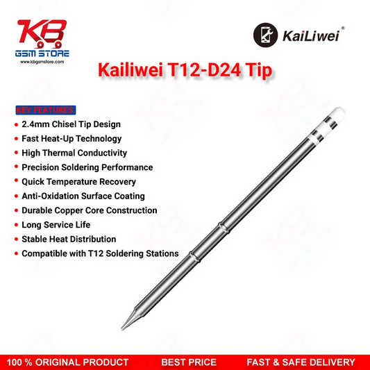 Kailiwei T12-D24 Soldering Tip – 2.4mm Chisel D-Shape Iron Tip for T12 Soldering Stations