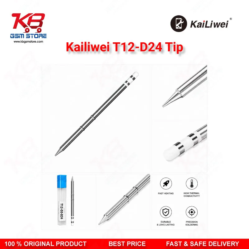 Kailiwei T12-D24 Soldering Tip – 2.4mm Chisel D-Shape Iron Tip for T12 Soldering Stations