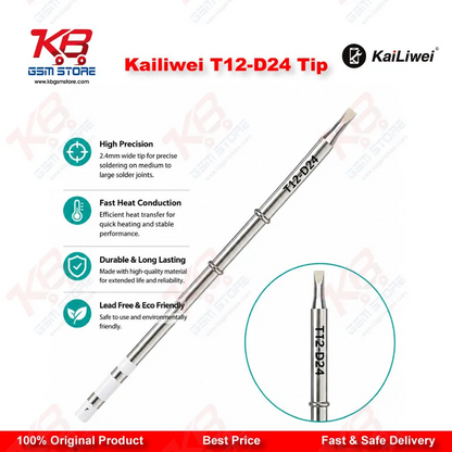 Kailiwei T12-D24 Soldering Tip – 2.4mm Chisel D-Shape Iron Tip for T12 Soldering Stations