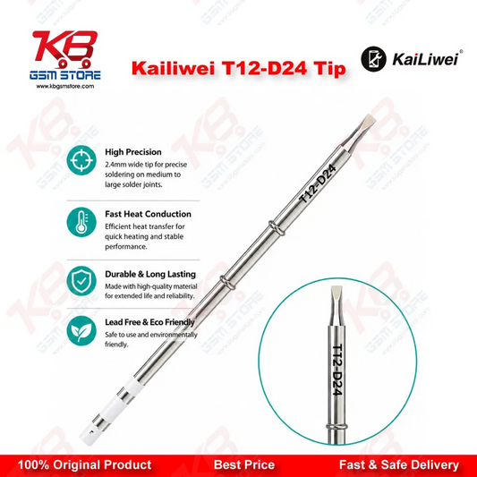 Kailiwei T12-D24 Soldering Tip – 2.4mm Chisel D-Shape Iron Tip for T12 Soldering Stations