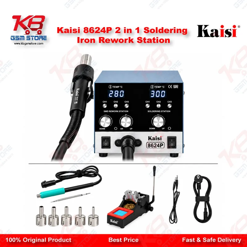 Kaisi 8624P 800W 2 in 1 Hot Air Gun & Soldering Iron Rework Station