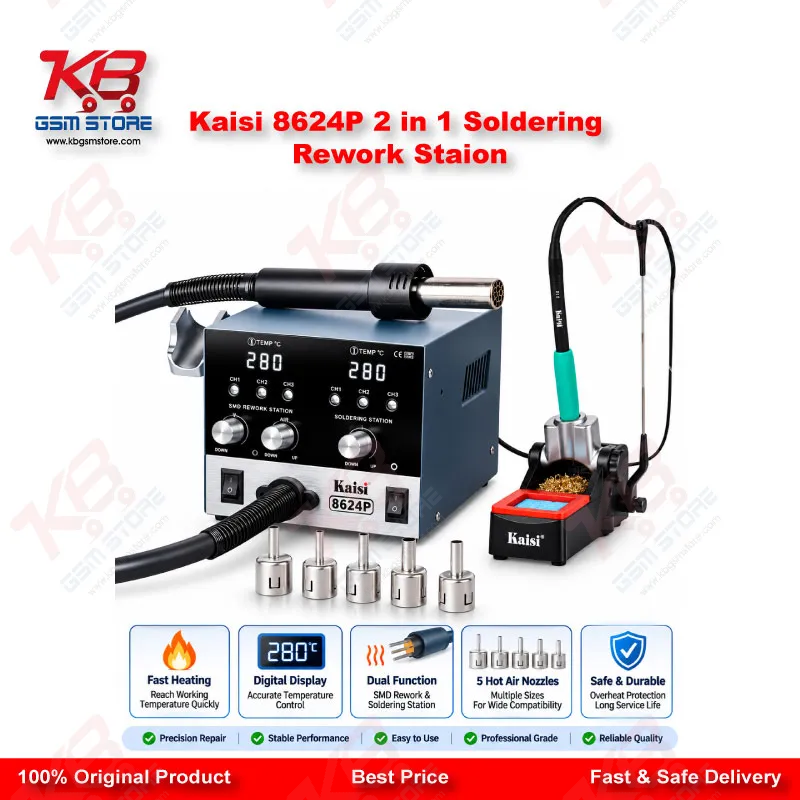 Kaisi 8624P 800W 2 in 1 Hot Air Gun & Soldering Iron Rework Station