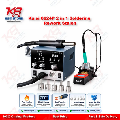 Kaisi 8624P 800W 2 in 1 Hot Air Gun & Soldering Iron Rework Station