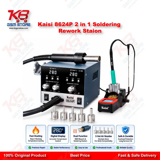 Kaisi 8624P 800W 2 in 1 Hot Air Gun & Soldering Iron Rework Station