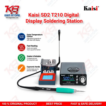 Kaisi SD2 T210 Digital Display Soldering Station | 120W Precision Iron with 3 Heating Cores (I/IS/K) for Mobile Phone Board Repair