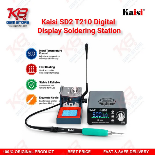 Kaisi SD2 T210 Digital Display Soldering Station | 120W Precision Iron with 3 Heating Cores (I/IS/K) for Mobile Phone Board Repair