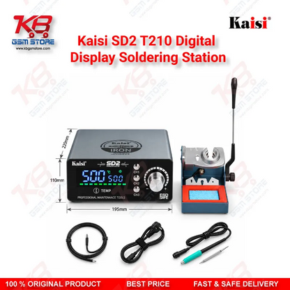 Kaisi SD2 T210 Digital Display Soldering Station | 120W Precision Iron with 3 Heating Cores (I/IS/K) for Mobile Phone Board Repair
