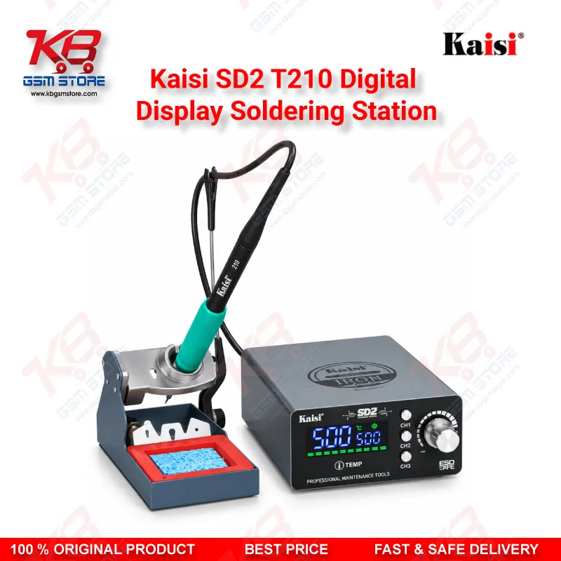 Kaisi SD2 T210 Digital Display Soldering Station | 120W Precision Iron with 3 Heating Cores (I/IS/K) for Mobile Phone Board Repair