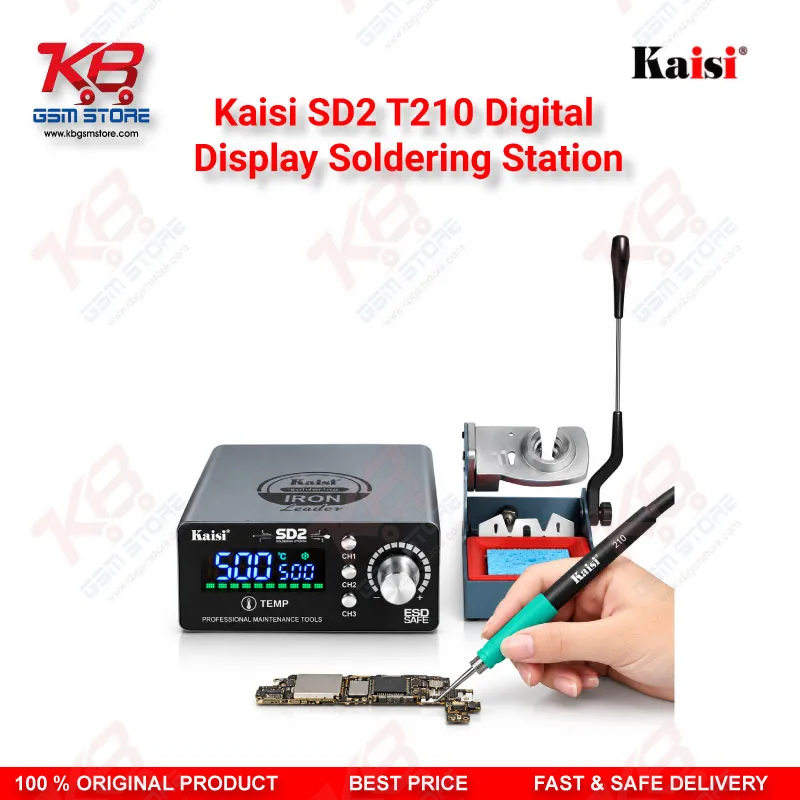 Kaisi SD2 T210 Digital Display Soldering Station | 120W Precision Iron with 3 Heating Cores (I/IS/K) for Mobile Phone Board Repair