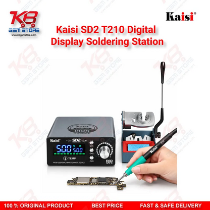 Kaisi SD2 T210 Digital Display Soldering Station | 120W Precision Iron with 3 Heating Cores (I/IS/K) for Mobile Phone Board Repair