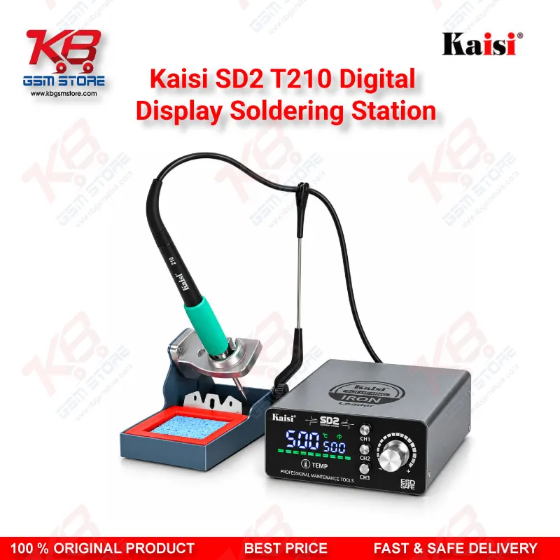 Kaisi SD2 T210 Digital Display Soldering Station | 120W Precision Iron with 3 Heating Cores (I/IS/K) for Mobile Phone Board Repair