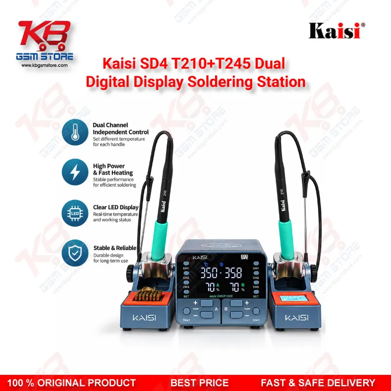 Kaisi SD4 T210+T245 Dual Digital Display Soldering Station for Mobile Motherboard PCB Repair, Dual Channel with JBC-Compatible Tips