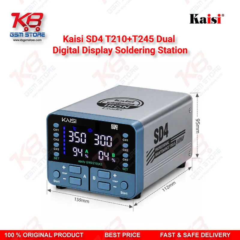 Kaisi SD4 T210+T245 Dual Digital Display Soldering Station for Mobile Motherboard PCB Repair, Dual Channel with JBC-Compatible Tips