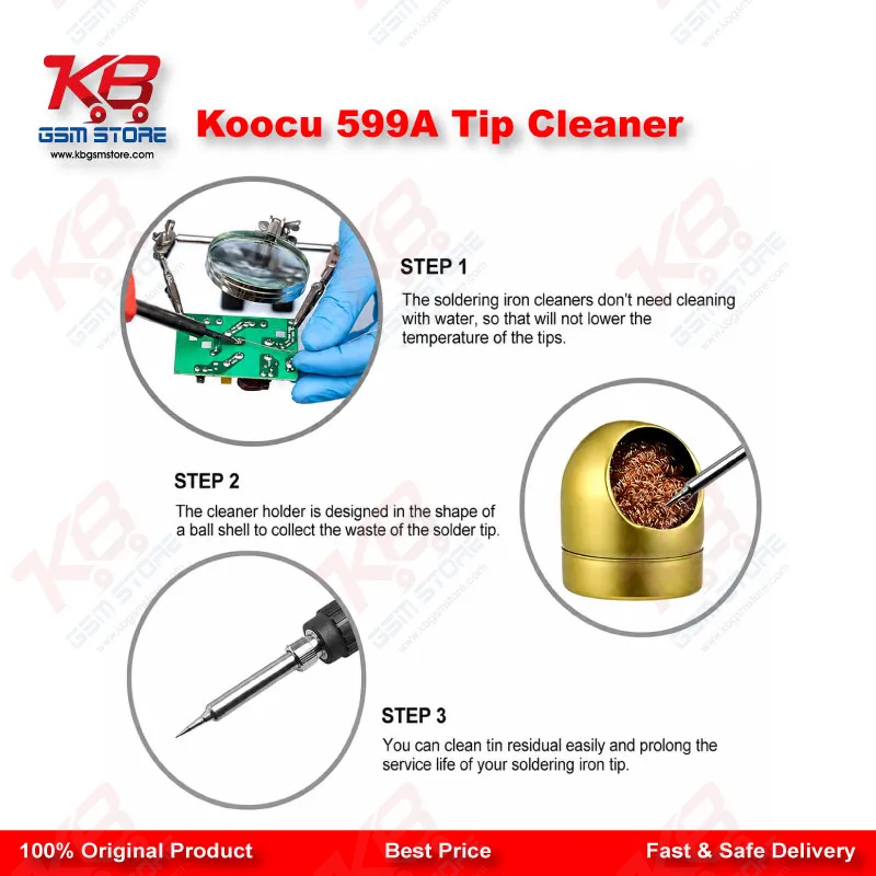 Koocu KC-599A Brass Wire Dry Tip Cleaner – No Water Soldering Iron Tip Cleaner